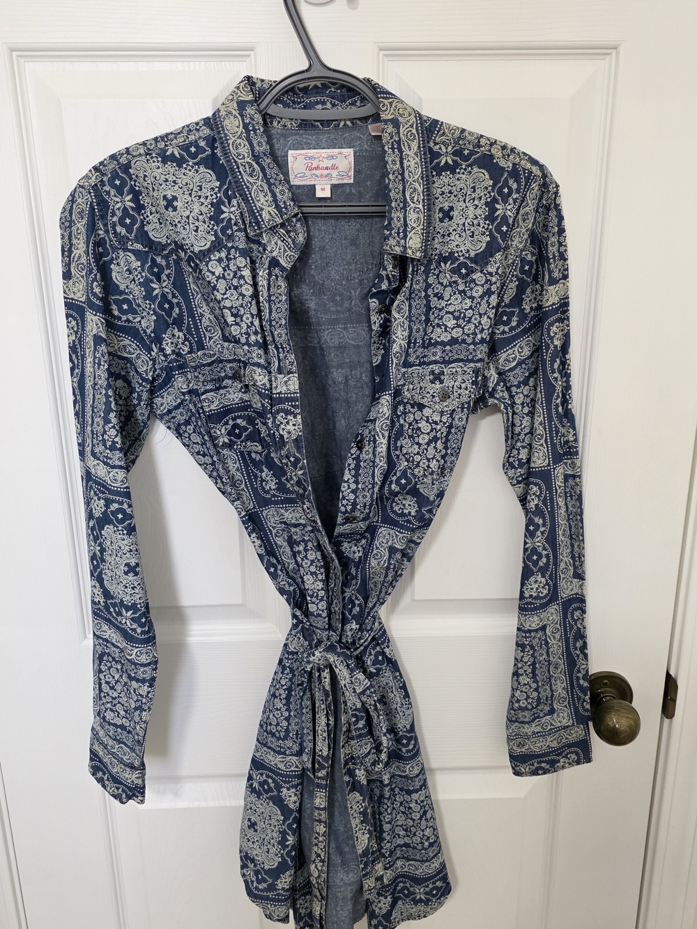 Panhandle Blue Paisley Tie-Front Shirt Dress